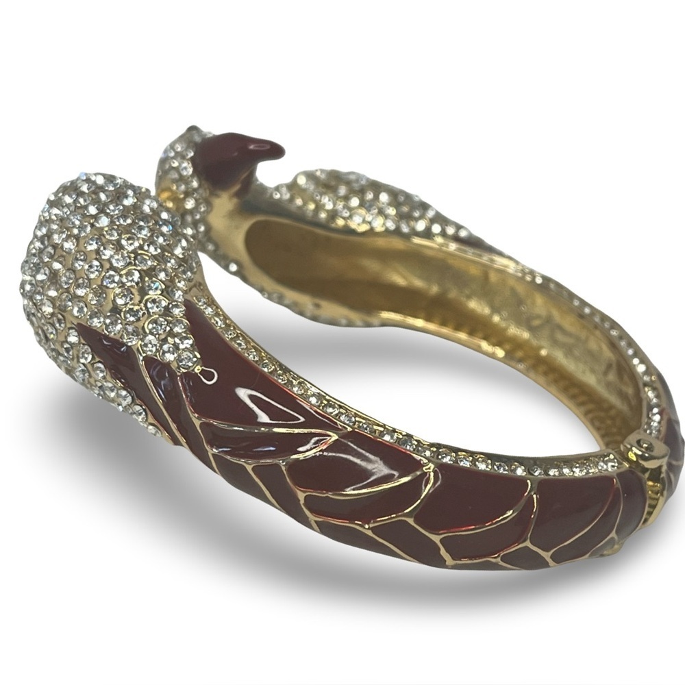 Vintage Burgundy Enamel and Gold Kissing Parrot Hinge Bracelet